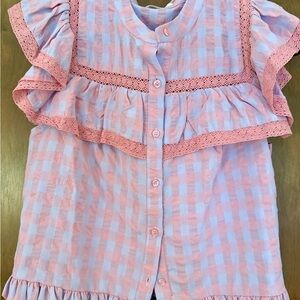 Pink and Lavender Check Pattern Ruffle Top